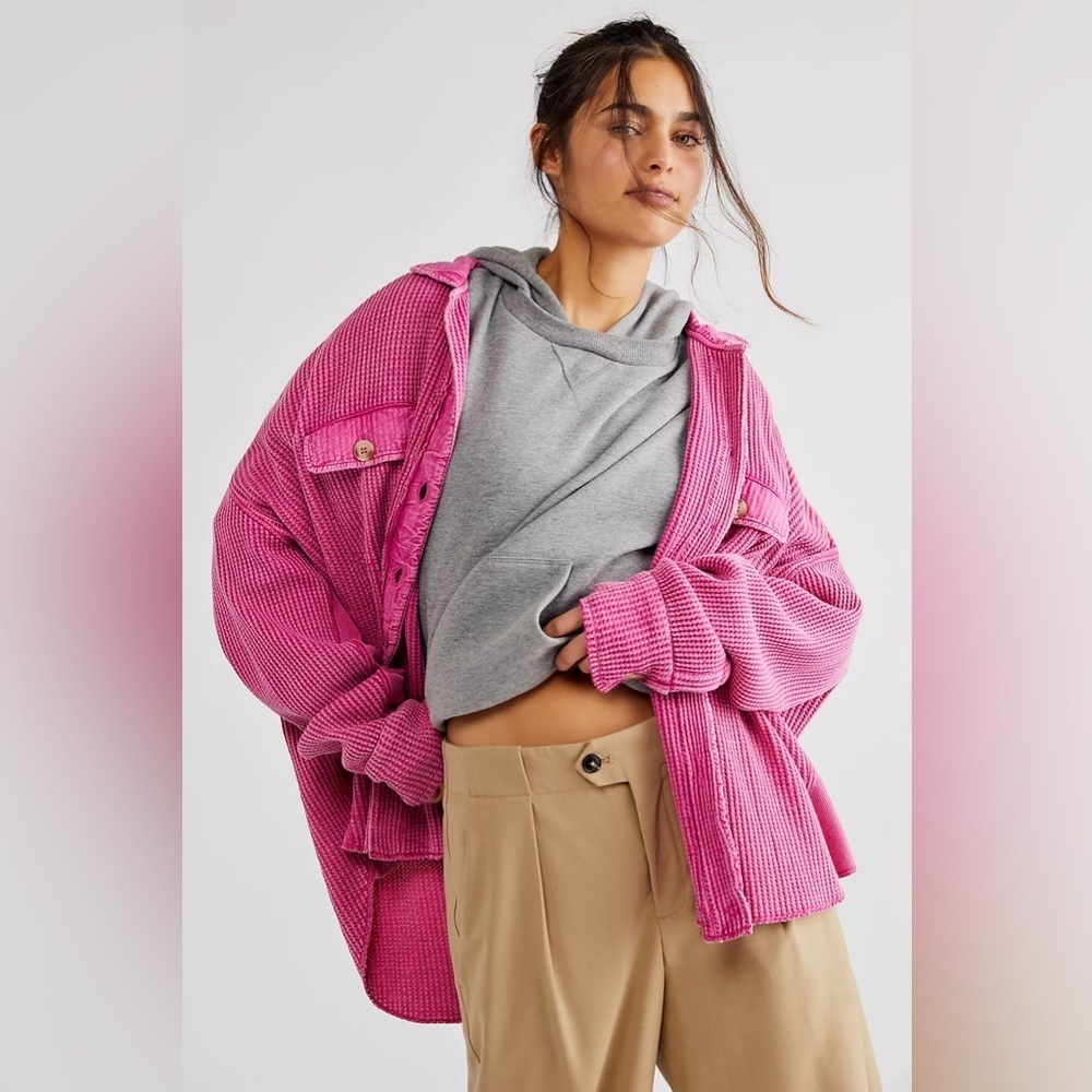 Free People One Scout Jacket in Azalea Pink Large Waffle Knit